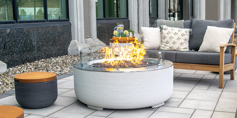 The FlameCraft ReForm Stack Gas Fire Pit with a Penta-shaped Torpedo burner from HPC