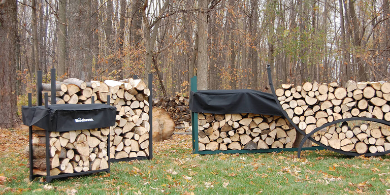 Four Woodhaven firewood racks in different sizes 
