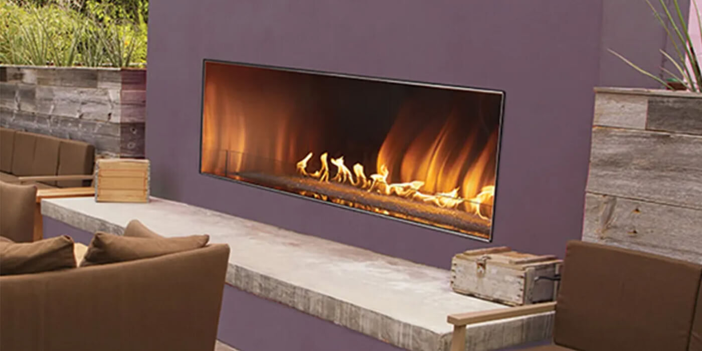 The 60-inch Carol Rose gas fireplace allows you to adjust the ambiance with three flame settings and integrated LED accent lighting in a spectrum of vibrant colors.
