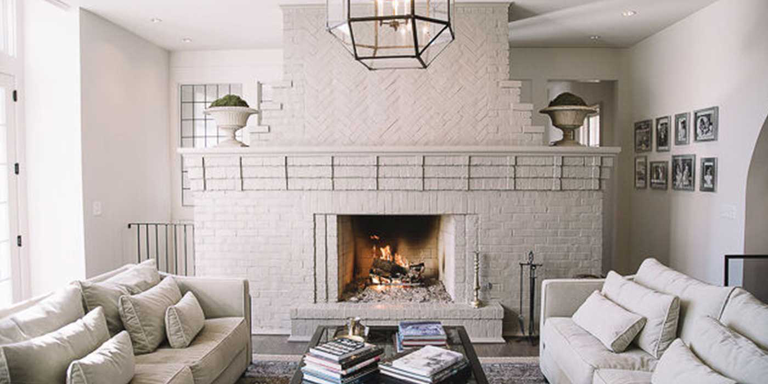 White Brick Fireplace in Living Room