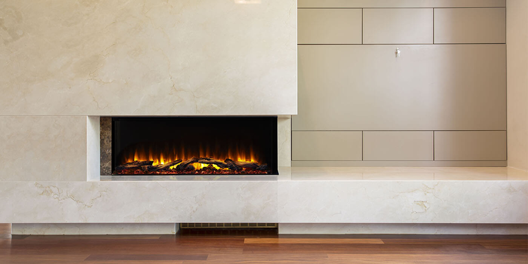 A custom-built linear electric fireplace 