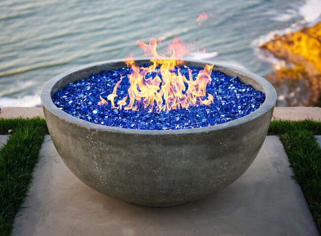 Blue fire glass in Moderno fire pit