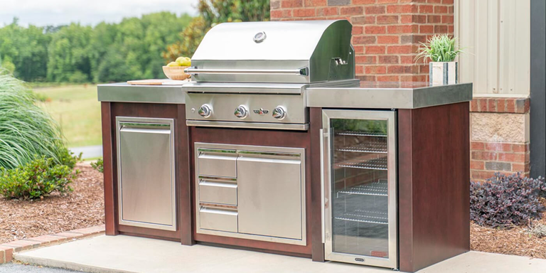 A ready-to-finish outdoor kitchen island by Heritage