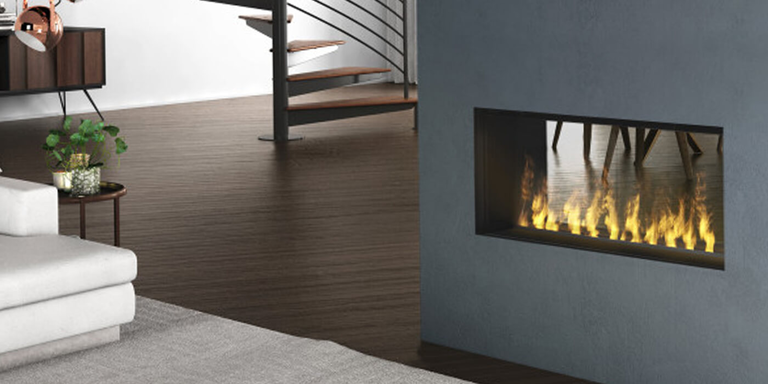 A see-through Dimplex electric fireplace 