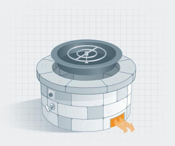A diagram of a gas fire pit showing a vent built into the side for proper ventilation