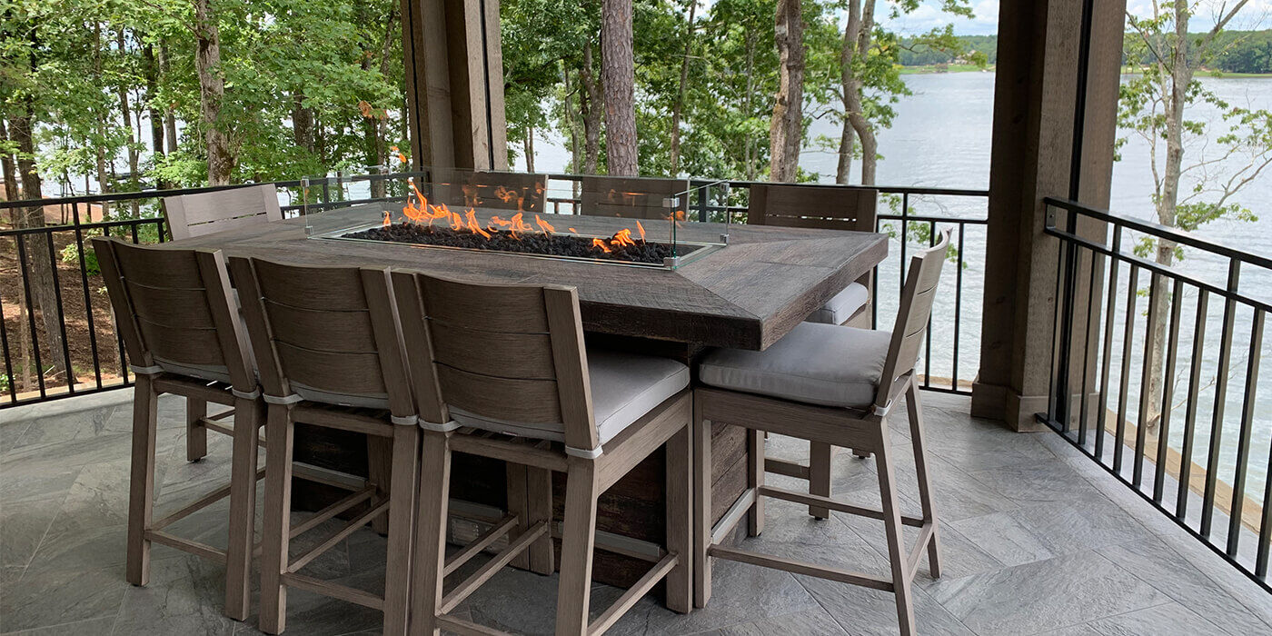 An outdoor gas fire pit dining table 