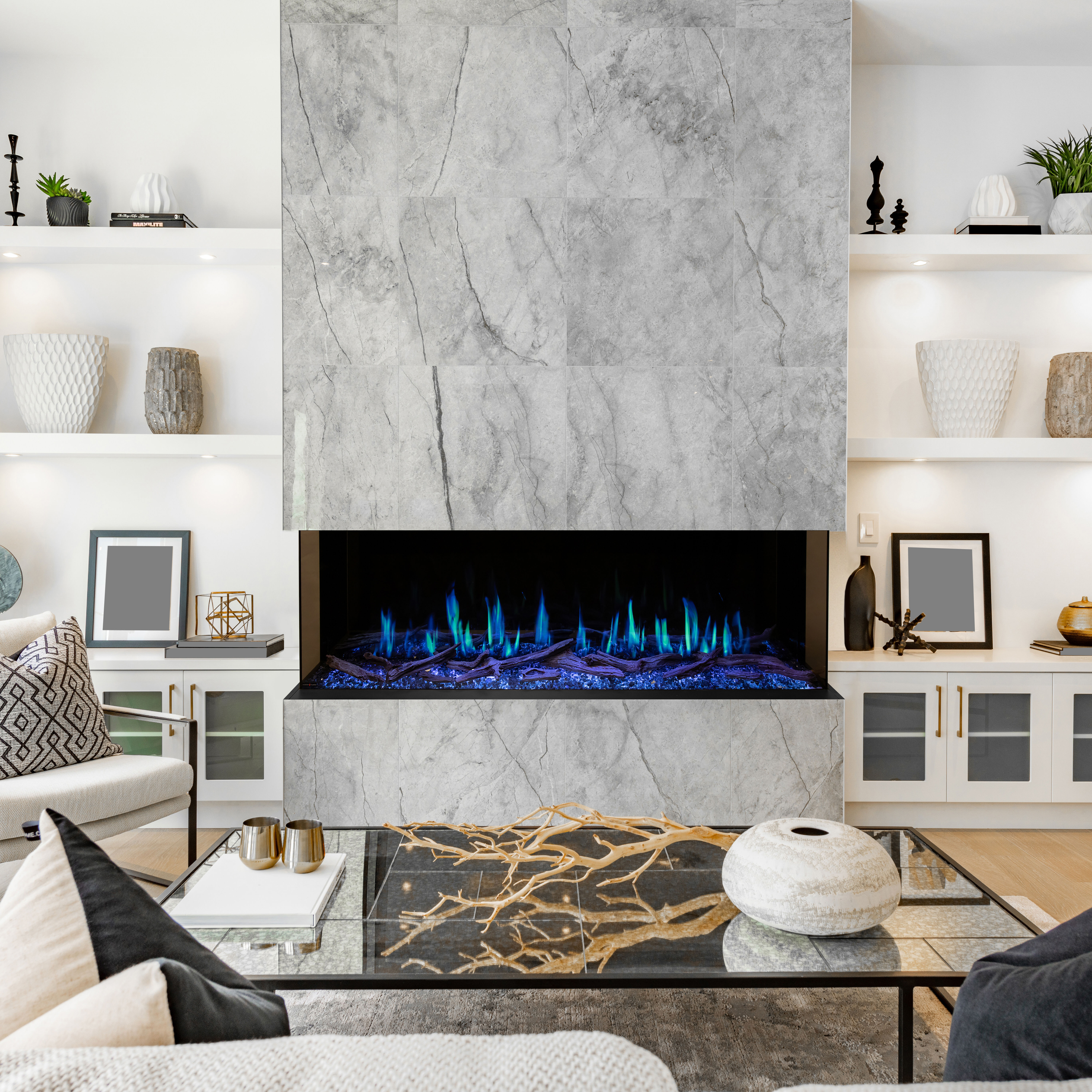 The Modern Flames Orion Multi-Sided Electric Fireplace showcases lifelike electric flames from every angle and effortlessly warms up to 1,000 square feet of space