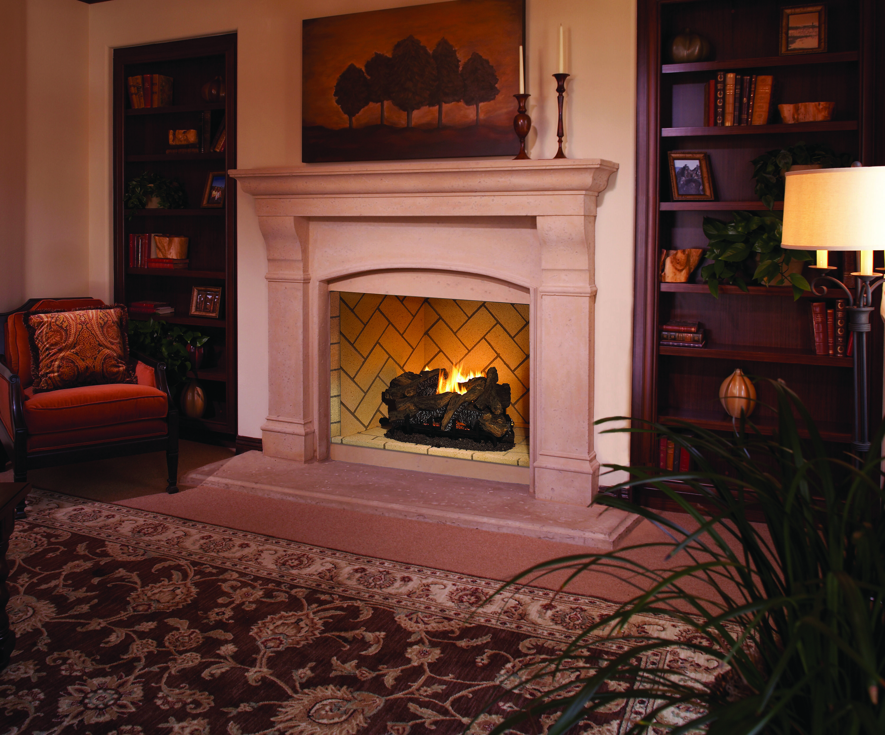 The Superior VRT6000 Ventless Firebox is 30 inches tall and features a beautiful mosaic masonry brick liner