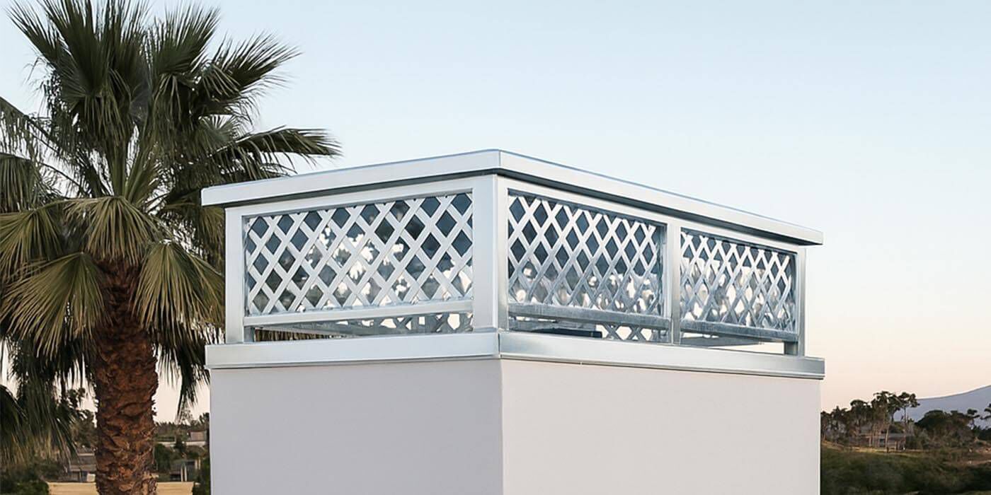 A stainless steel chimney shroud from the brand American Chimney Shroud