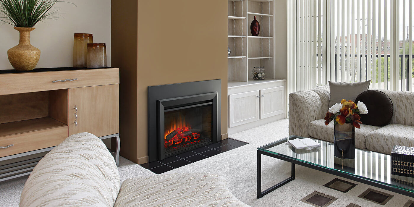 A classic fireplace upgraded to electric with an electric fireplace insert