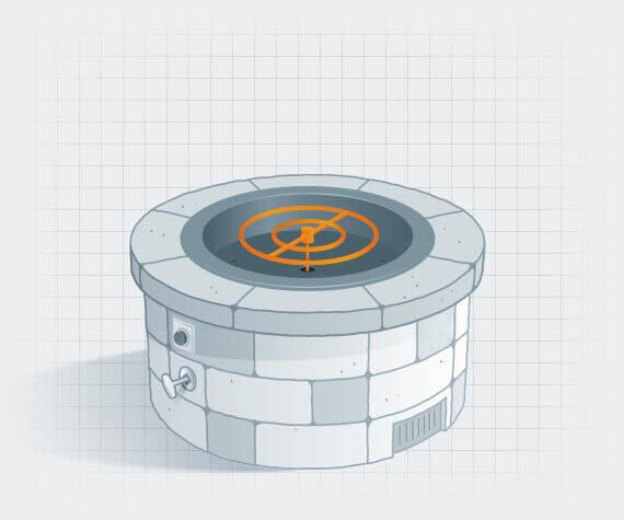 A custom round gas fire pit showcasing the burner system