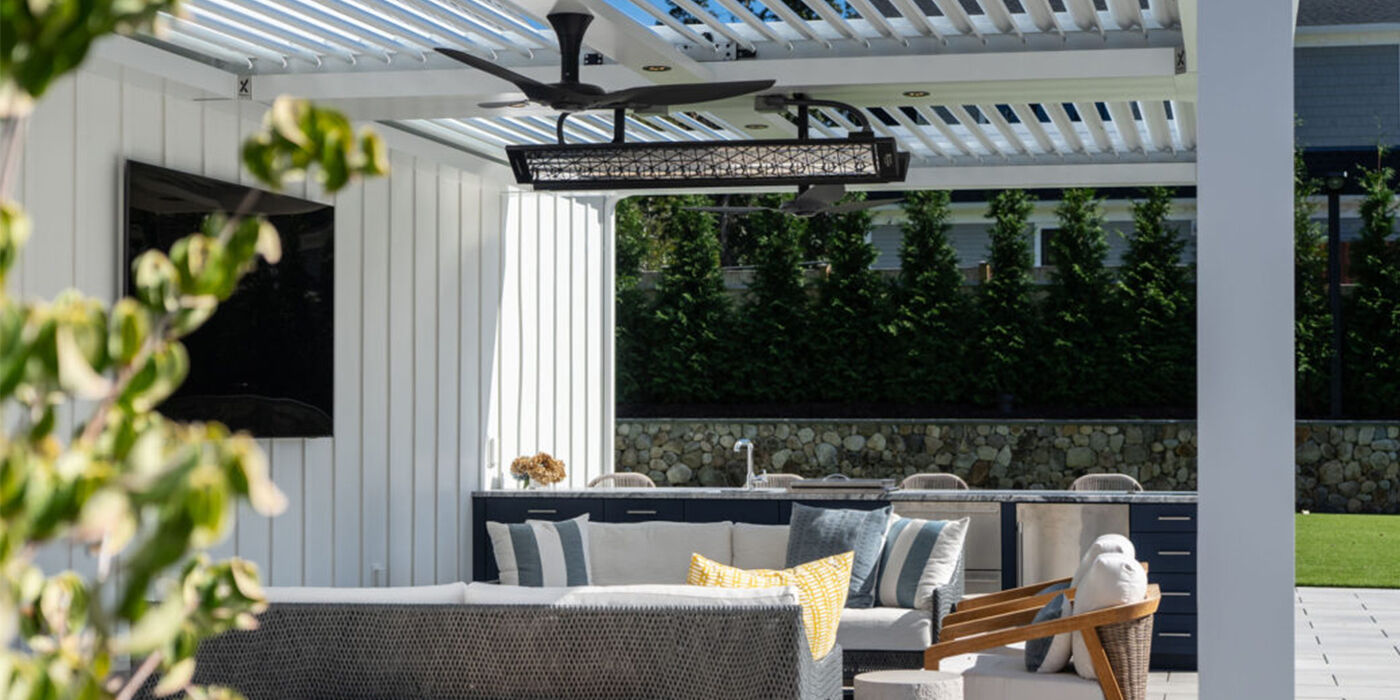 An Infratech ceiling-mounted patio heater