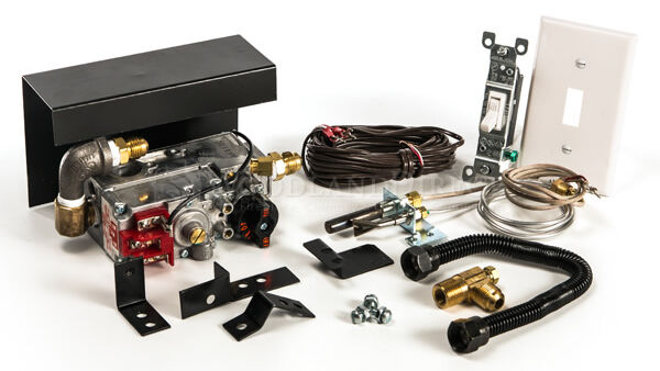 A millivolt valve kit, which can be operated with a remote control, wall switch, timer, or thermostat.