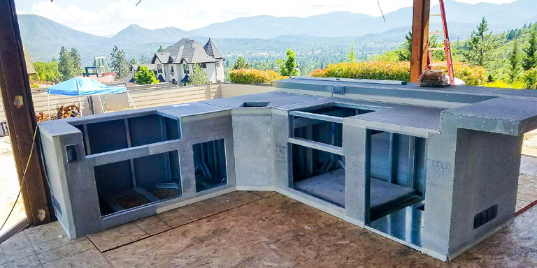 A custom-built outdoor kitchen island