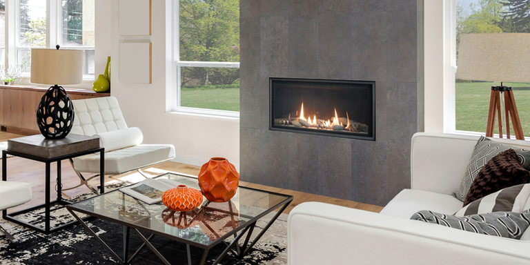 A modern, rectangular shaped Direct Vent gas fireplace