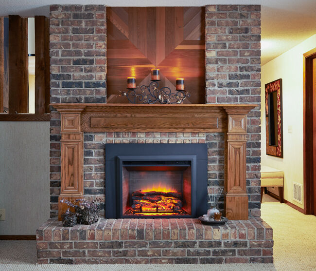 The GreatCo High-Definition Electric Firebox looks like a real wood burning fireplace and warms your space for up to nine hours.