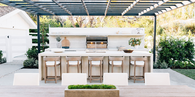 A stainless steel grill on coastal patio