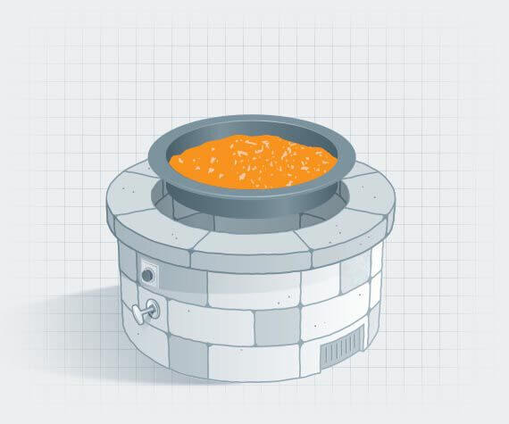 A diagram of a custom built gas fire pit showcasing the fire pit media