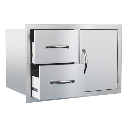 Stainless steel storage drawers and access door combo
