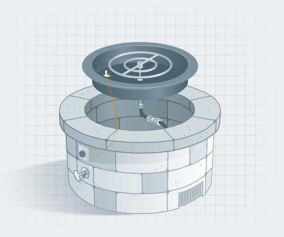 A diagram of a custom built gas fire pit showcasing the ignition system
