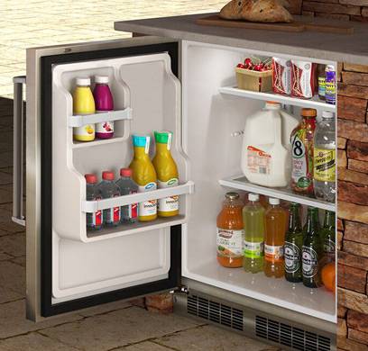 An outdoor-rated refrigerator 