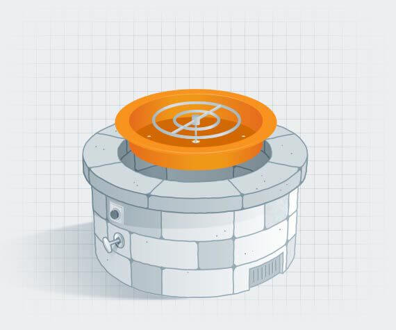 A diagram of a custom built gas fire pit showcasing the burner pan