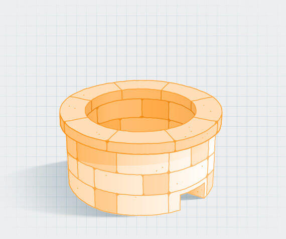 A diagram of a round gas fire pit enclosure